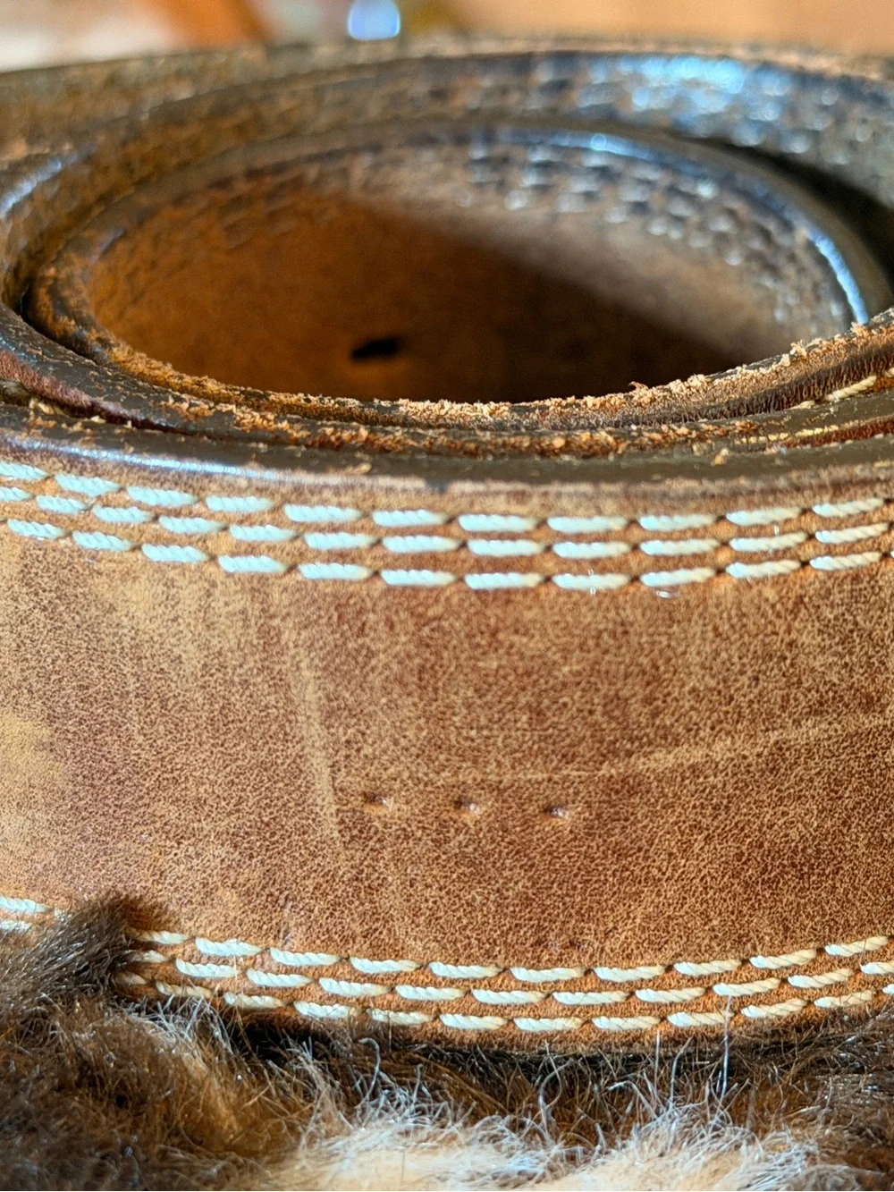 Men’s REDWING Brown Leather Belt with White Contrast Stitching